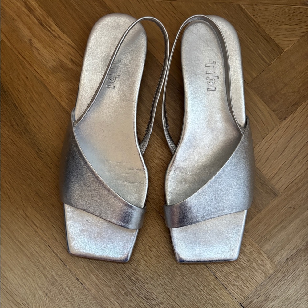 Tibi Metallic Silver Slingback Sandals - Avi